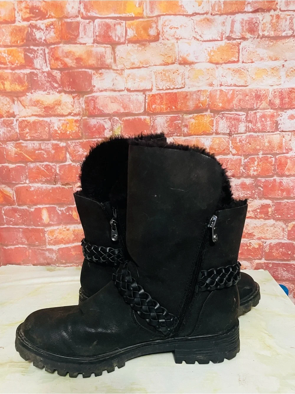 Blowfish Malibu Black Fur Lined Mid-calf Moto Boots